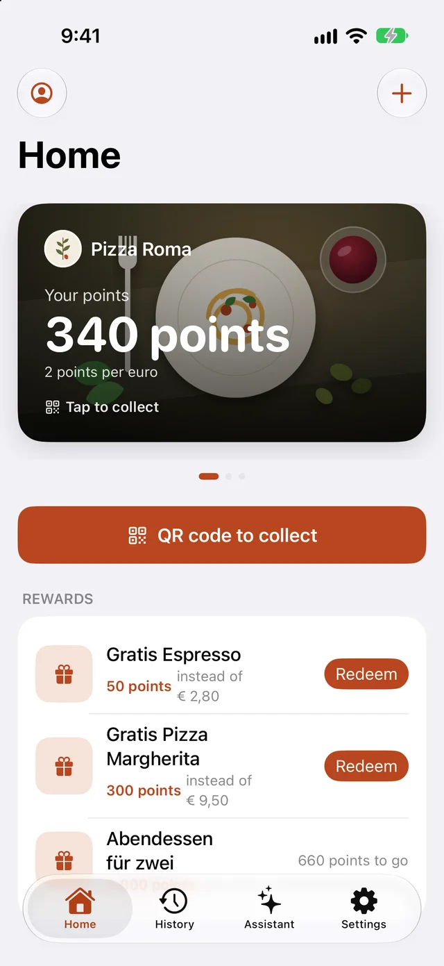 Grato on the iPhone: 340 points at Pizza Roma and rewards to redeem